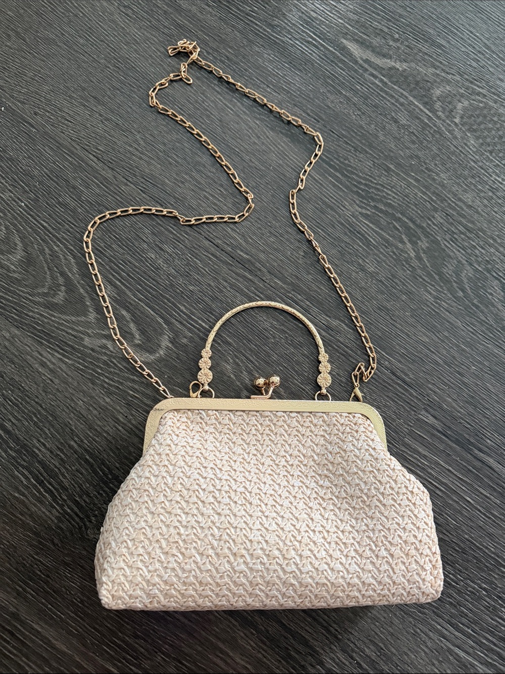 NWOT Woven Cream Chain-Handle Evening Bag